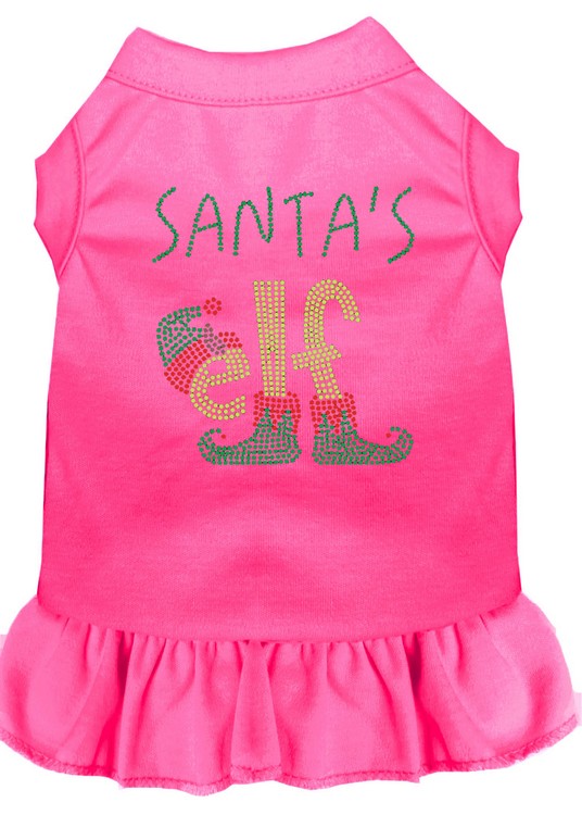 Santa's Elf Rhinestone Dog Dress Bright Pink Lg